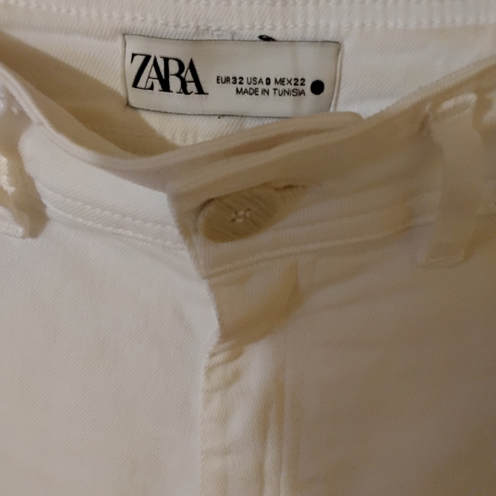 Zara Off-White Frayed Wide-Leg Jeans - Picture 3 of 3